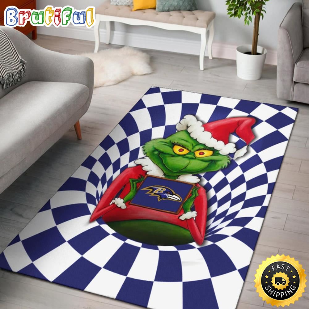 American_Football_Team_Grinch_Wearing_Santa_Clothes_Holding_Baltimore_Raven_Grinch_Rug
